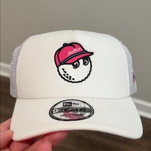 Rare Malbon White and Pink Buckets 9Forty New Era SnapBack A-Frame Hat